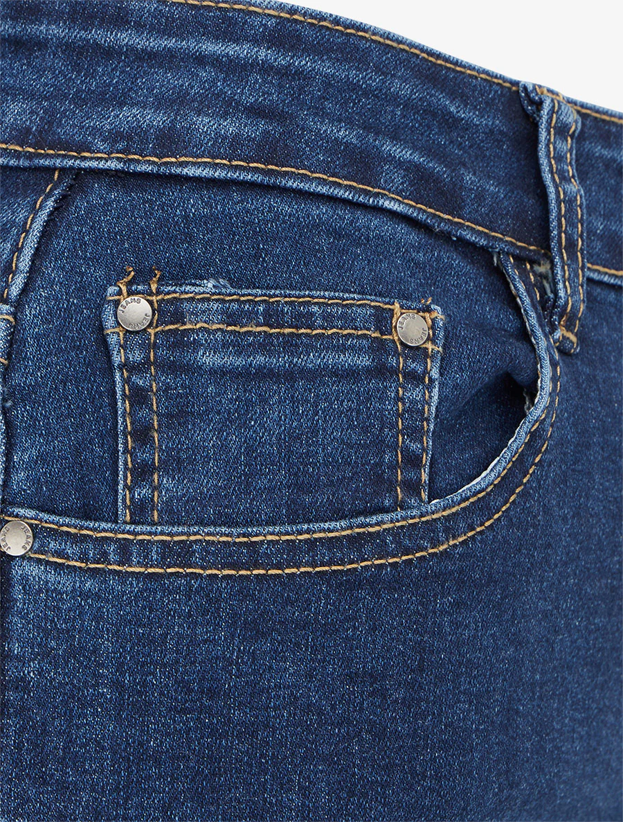 Jean wide leg à bords effilochés coupe droite - Bleu - Image 3