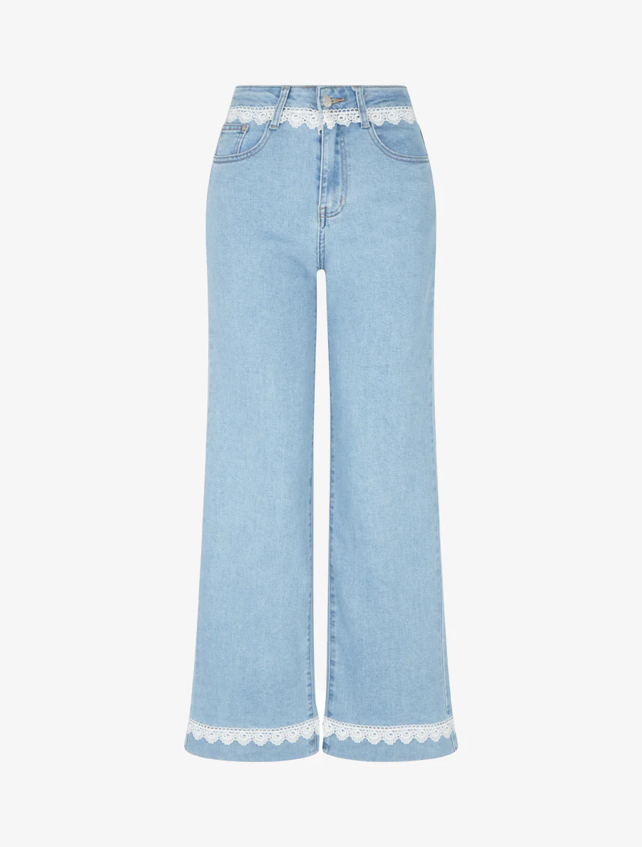 Jean wide leg à dentelle - Bleu