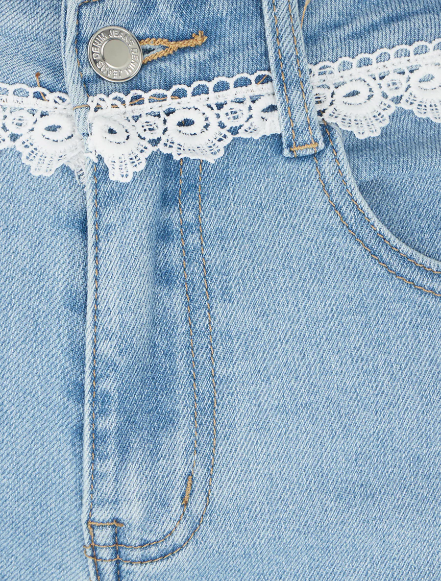 Jean wide leg à dentelle - Bleu - Image 3