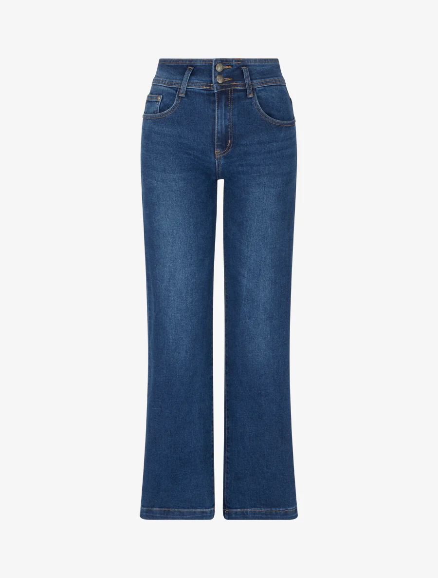 Jean wide leg à fermeture 2 boutons - Bleu