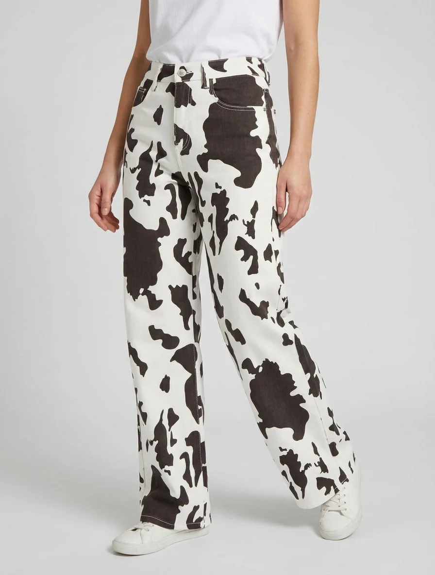 Jean wide leg à imprimé vache - Marron - Image 4