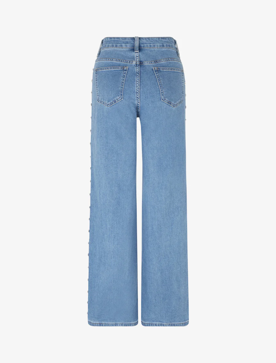 Jean wide leg à strass étoiles - Bleu - Image 2