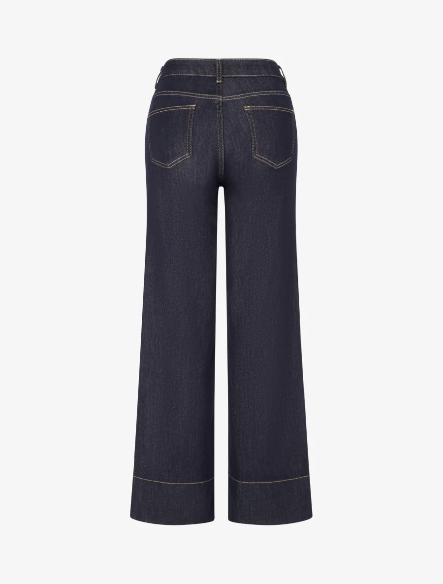 Jean wide leg à surpiqûres coupe droite - Bleu brut - Image 2