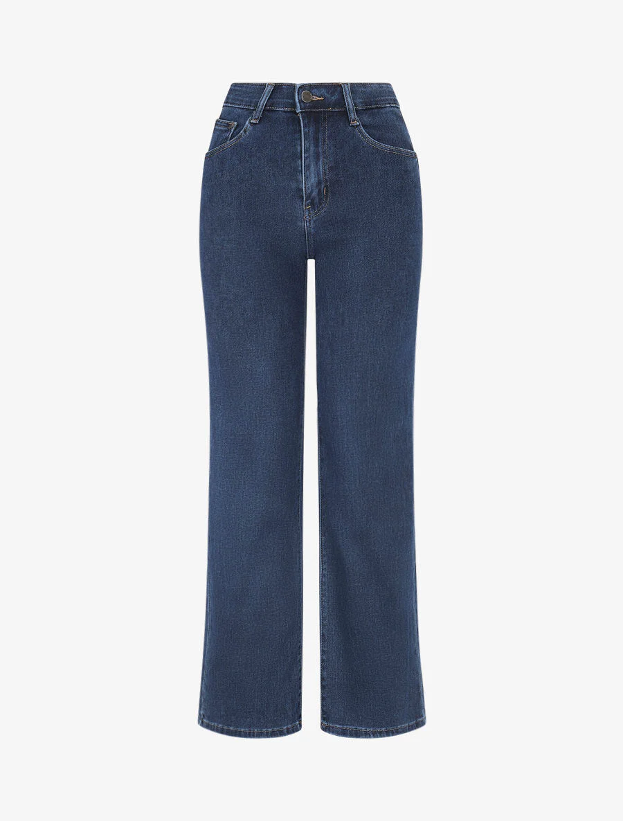 Jean wide leg à taille haute coupe droite - Bleu