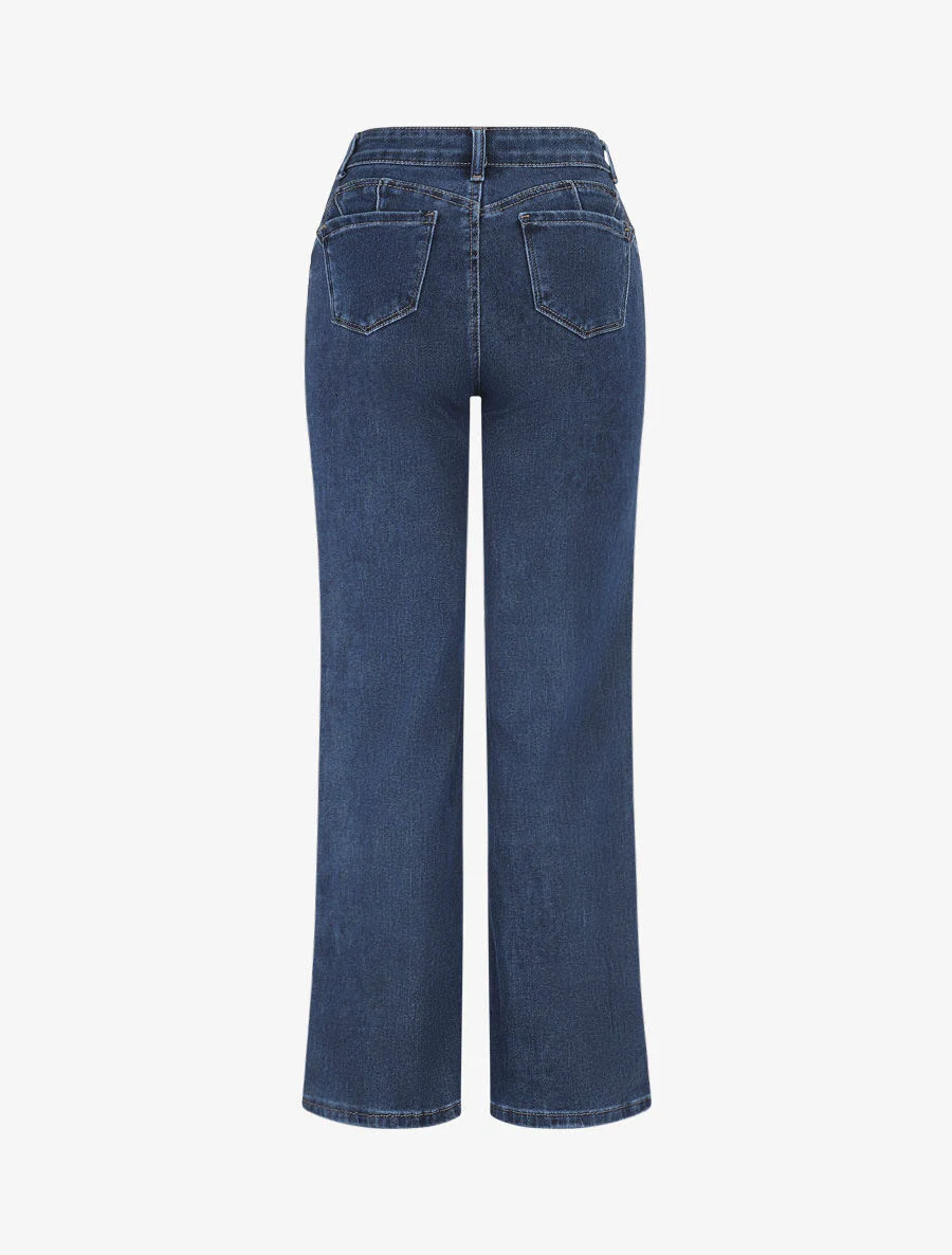 Jean wide leg à taille haute coupe droite - Bleu - Image 2
