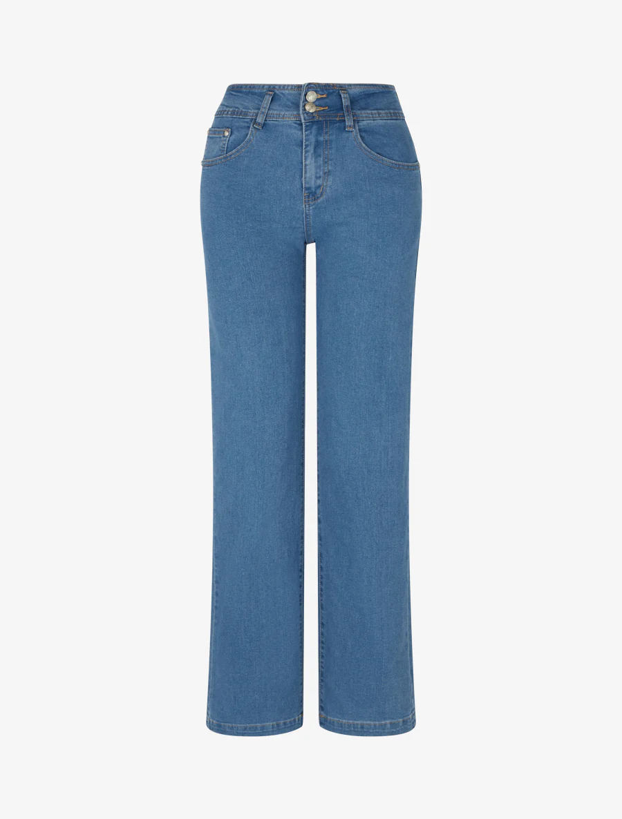 Jean wide leg à taille haute coupe droite - Bleu