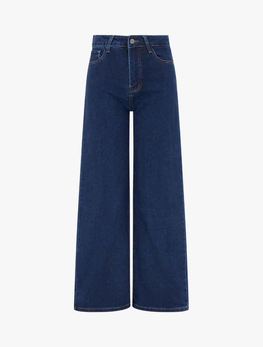 Jean wide leg à taille haute coupe droite - Bleu brut