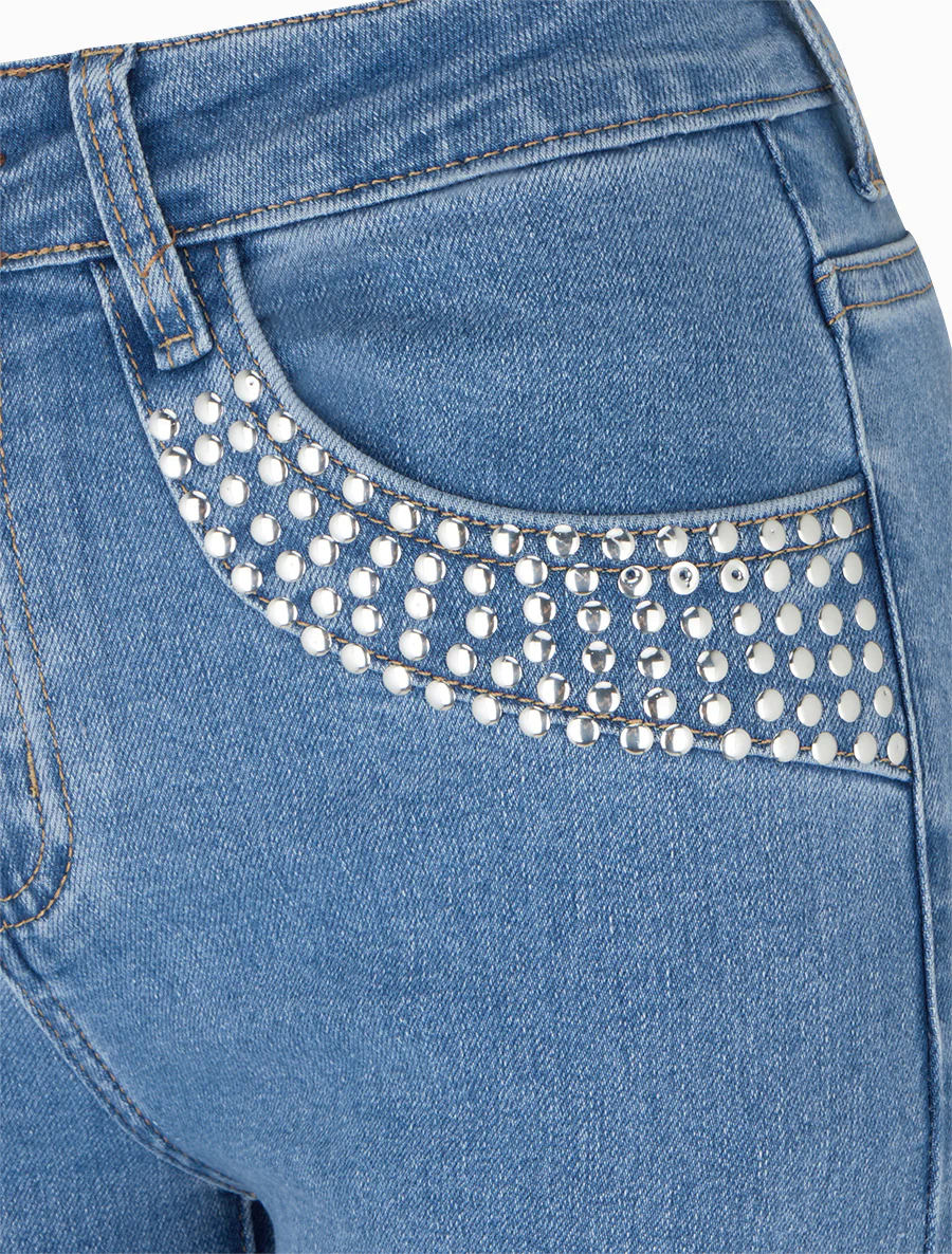 Jean wide leg clouté coupe droite - Bleu - Image 3
