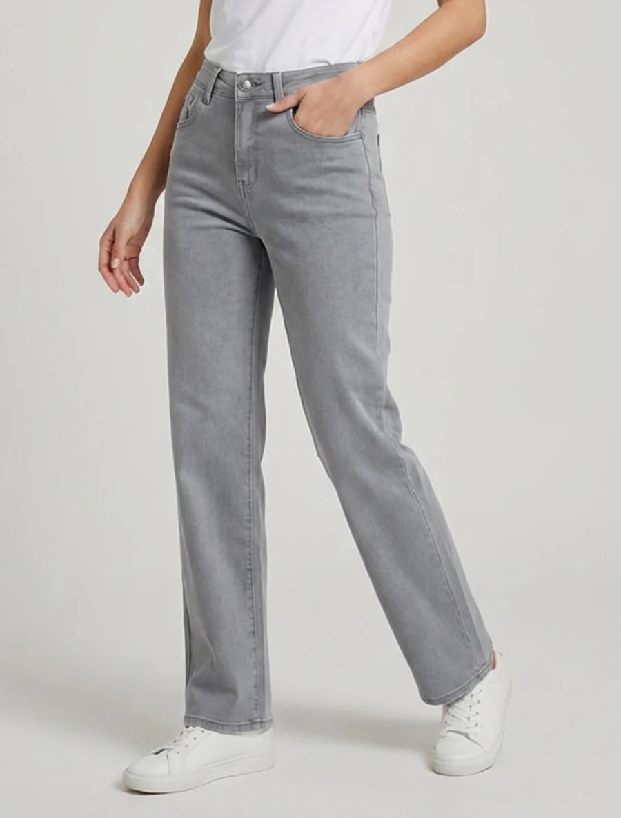 Jean wide leg coupe droite - Gris - Image 4