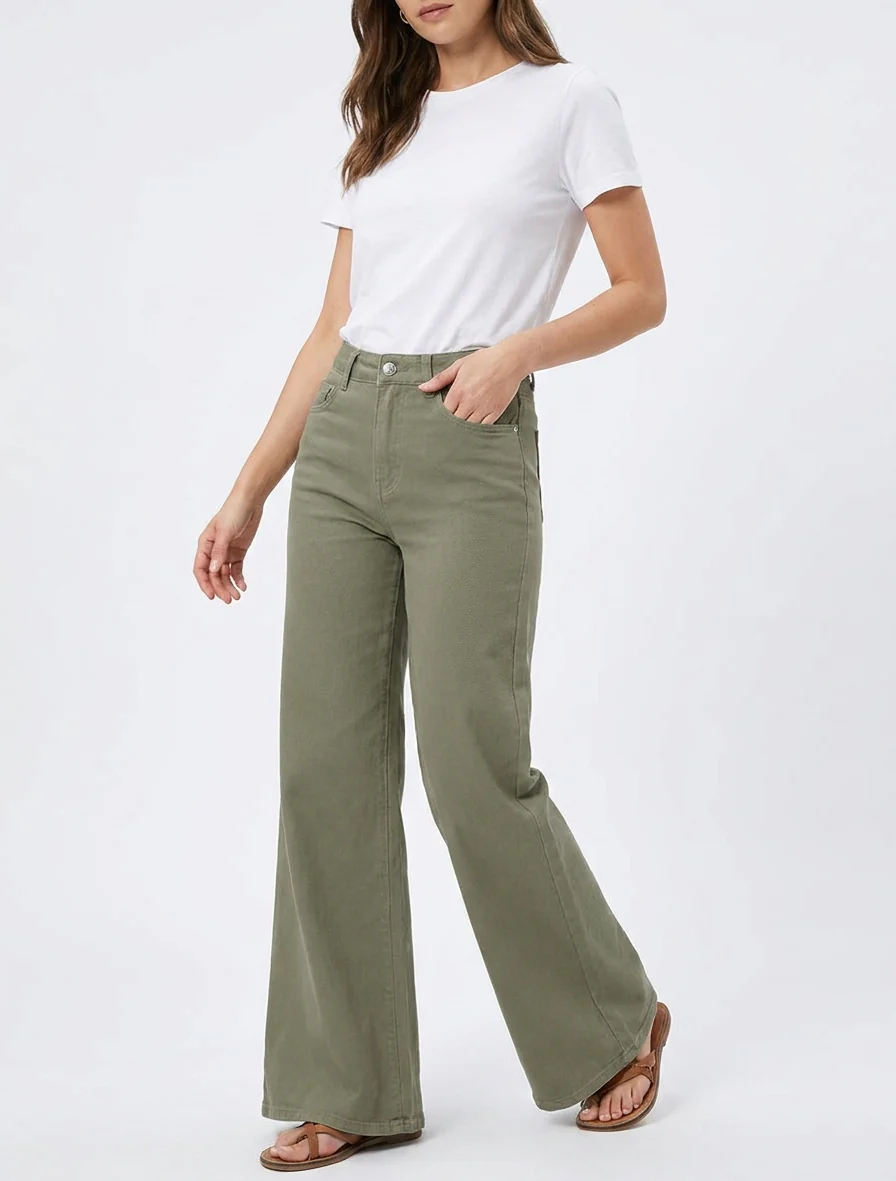 Jean wide leg coupe droite - Kaki - Image 4