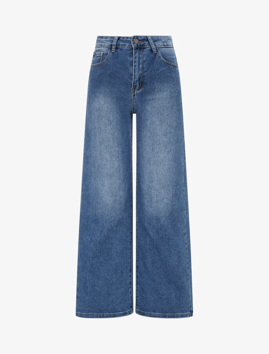 Jean wide leg délavé coupe droite - Bleu