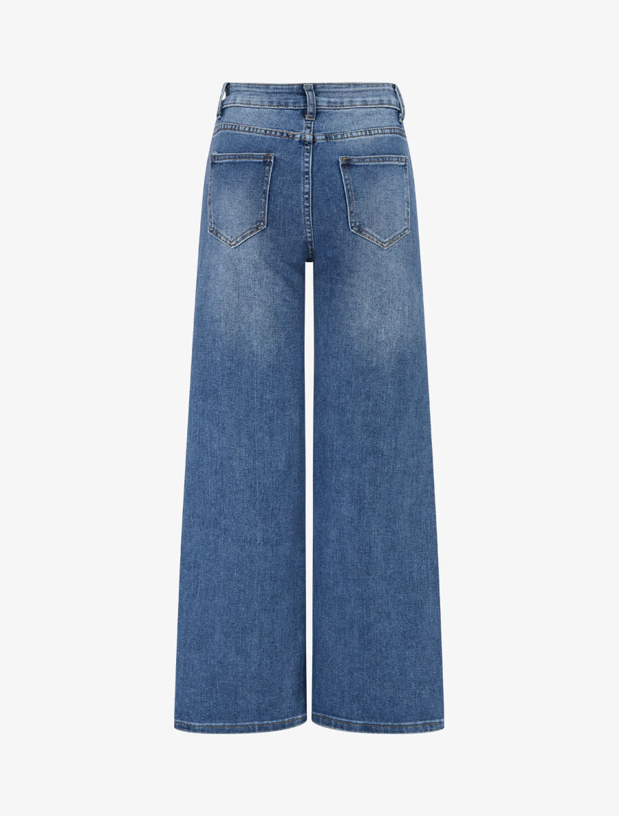 Jean wide leg délavé coupe droite - Bleu - Image 2