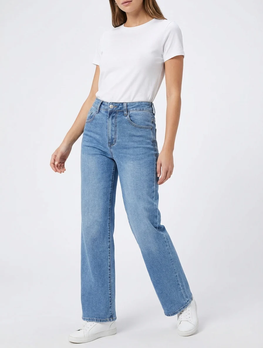Jean wide leg délavé - Bleu - Image 4