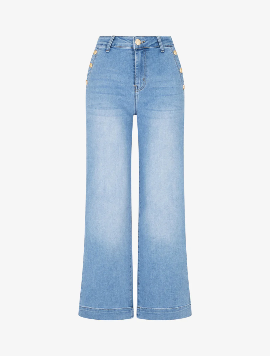 Jeans droit grande taille à boutons décoratifs - Bleu clair