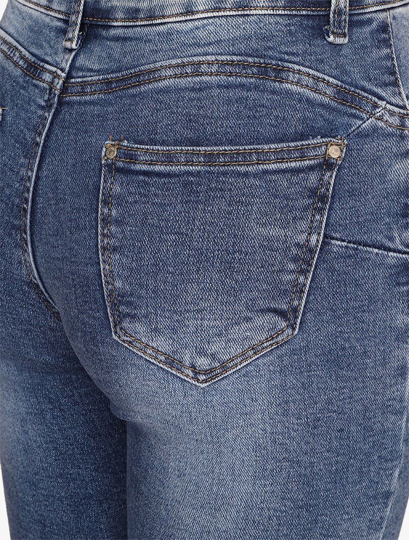 Jeans skinny à coutures contrastantes sur les poches arrières - Bleu - Image 3