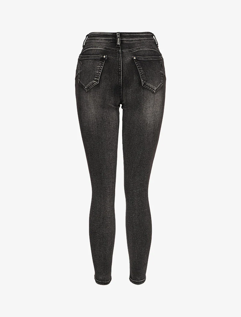 Jeans skinny à coutures contrastantes sur les poches arrières - Gris foncé - Image 2