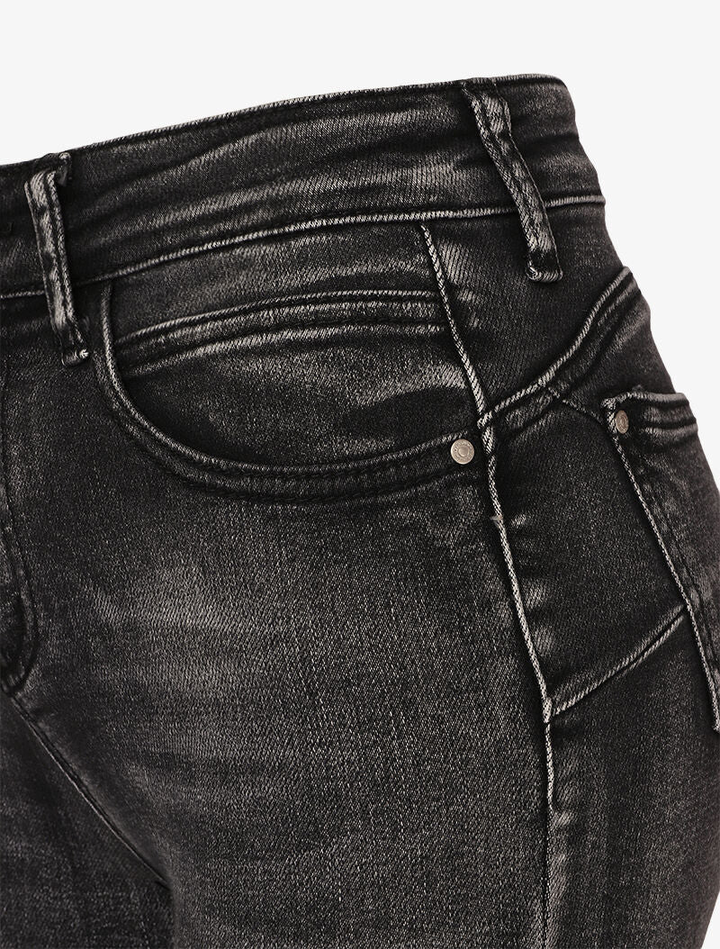 Jeans skinny à coutures contrastantes sur les poches arrières - Gris foncé - Image 3