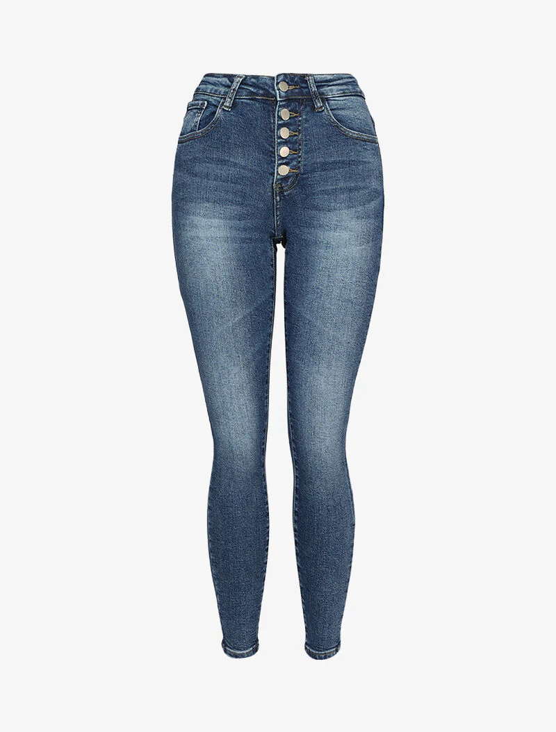 Jeans skinny à fermeture boutonnée - Bleu