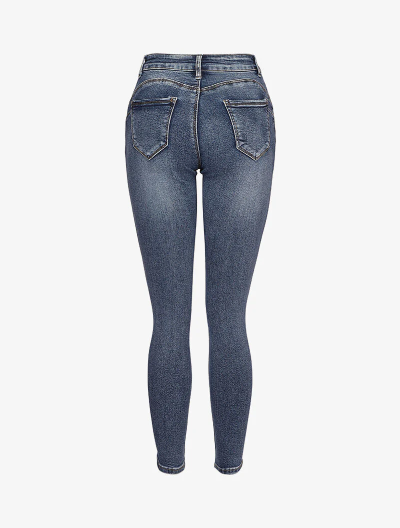 Jeans skinny délavé à 2 boutons - Bleu clair - Image 2