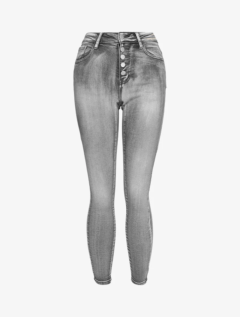 Jeans skinny délavé à fermeture boutonnée - Gris clair