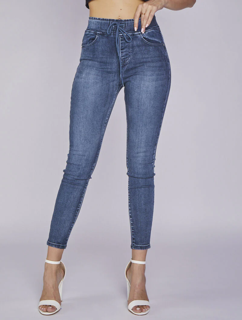 Jogpant en jean skinny délavé - Bleu denim