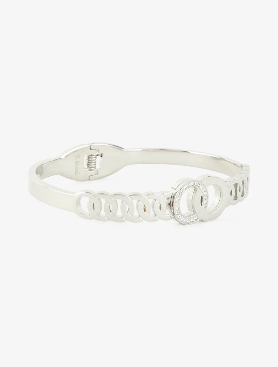 Jonc à cercles entrelacés et zircons blancs - Argent - Image 2