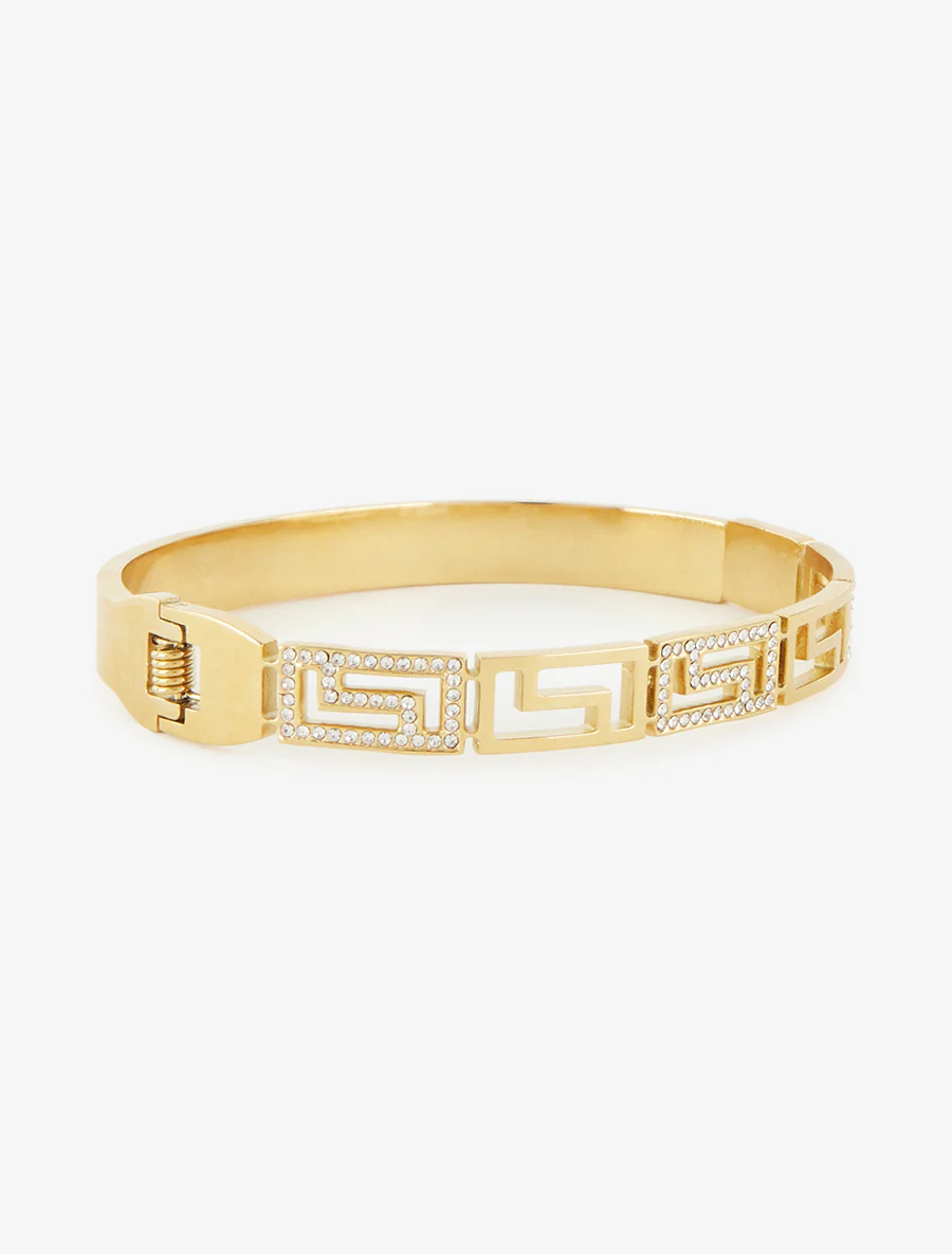 Jonc à motif grec orné de zircons blancs - Or - Image 2