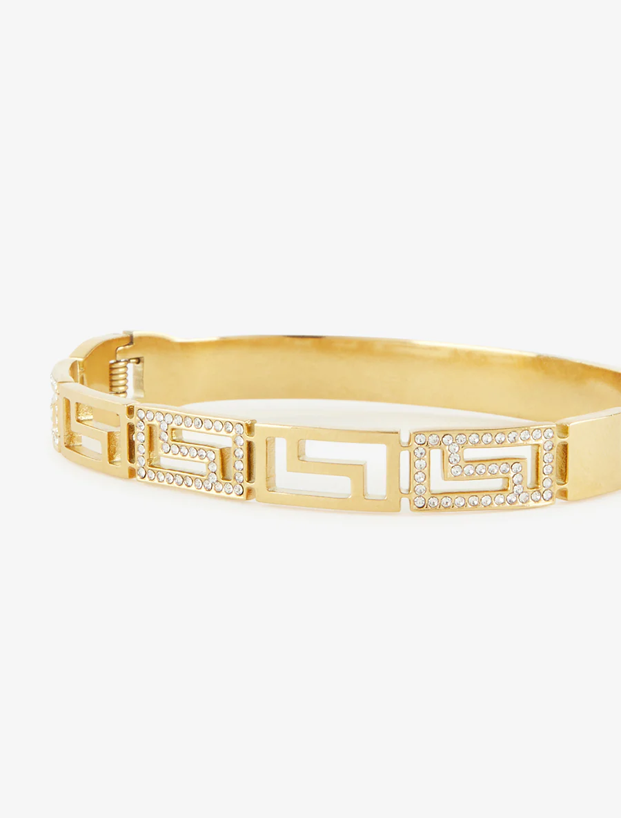 Jonc à motif grec orné de zircons blancs - Or - Image 3