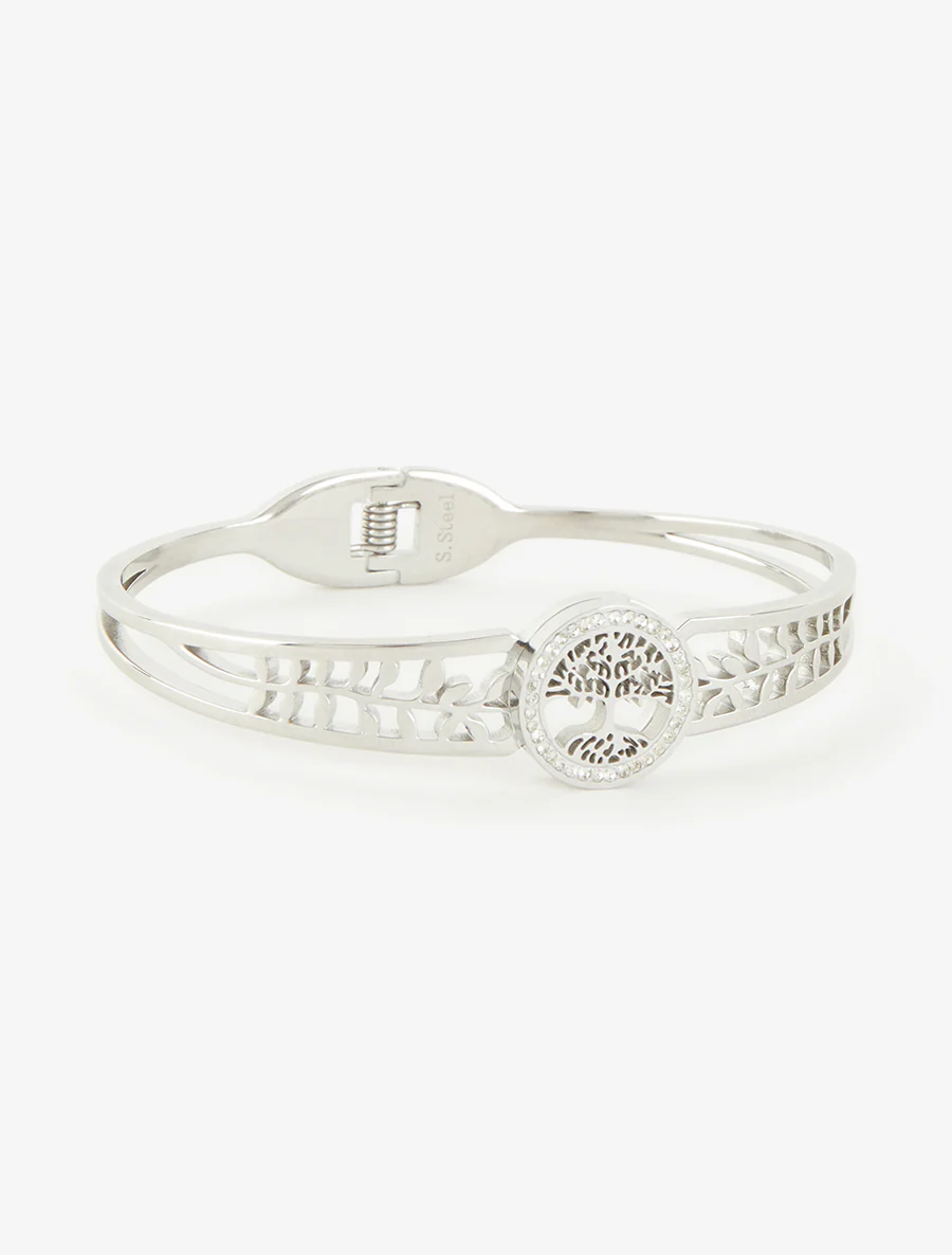 Jonc arbre de vie entouré de zircons blancs - Argent - Image 2