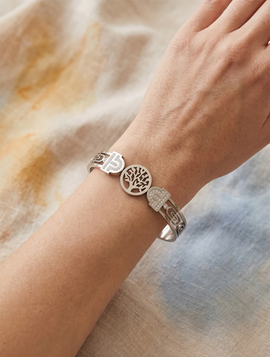 Jonc arbre de vie et zircons blancs - Argent