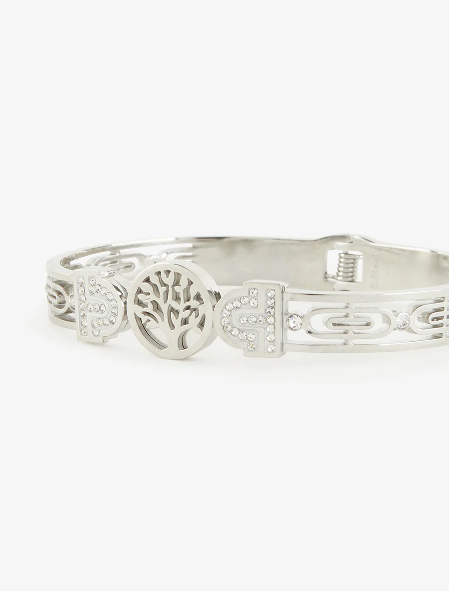 Jonc arbre de vie et zircons blancs - Argent - Image 3