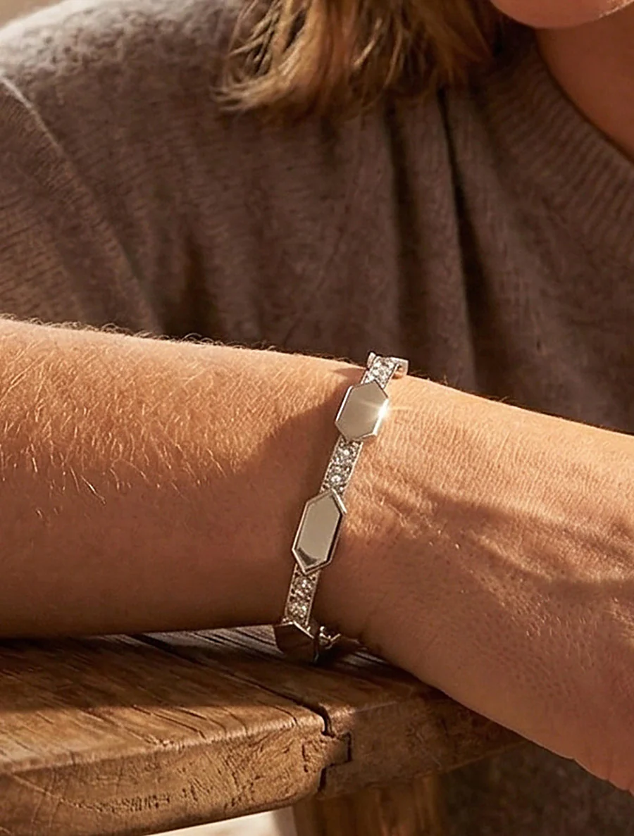 Jonc dentelé à strass - Argent