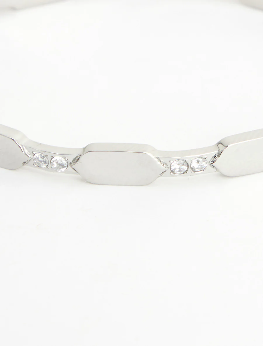 Jonc dentelé à strass - Argent - Image 3