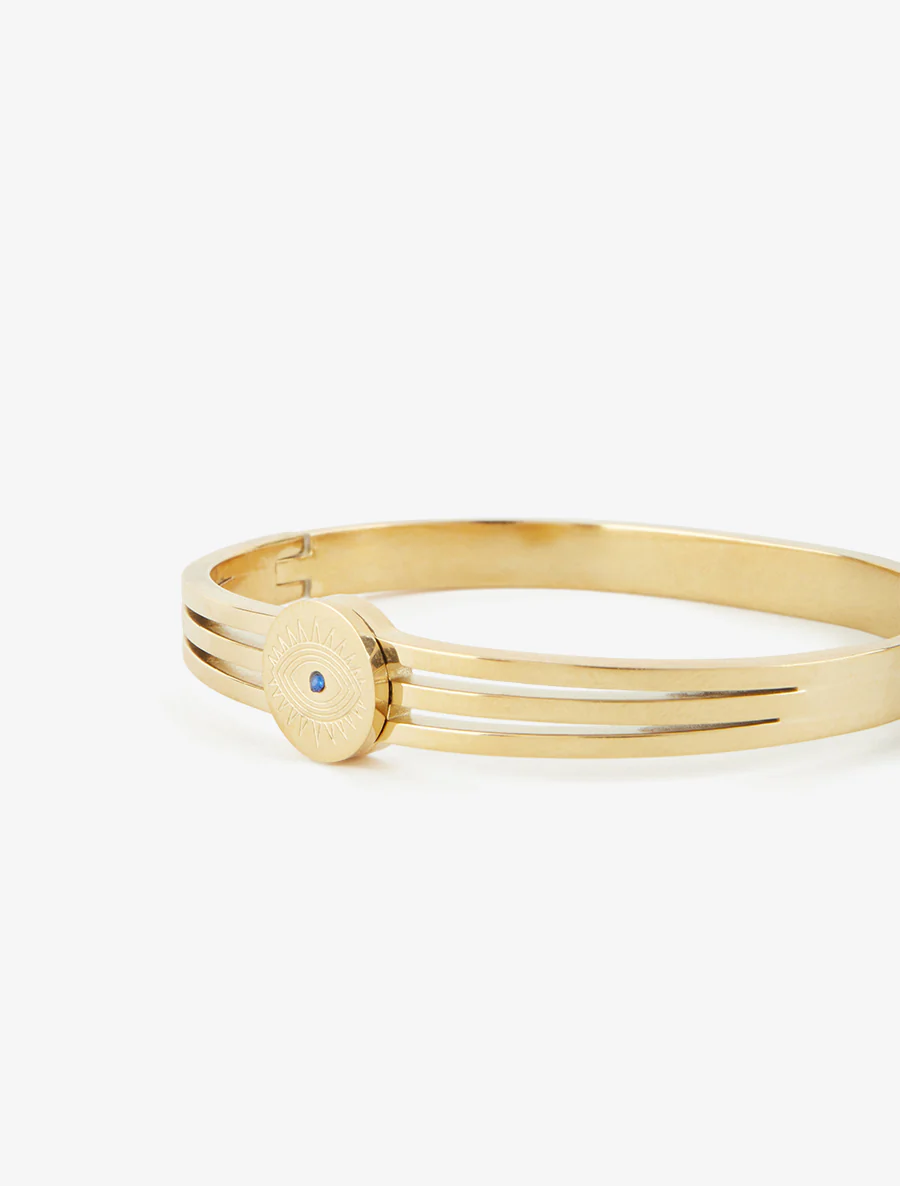 Jonc gravé à un zircon bleu - Or - Image 3