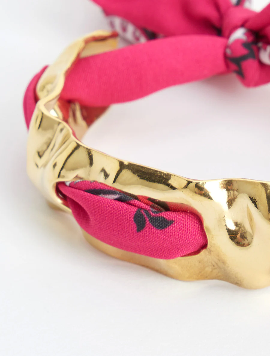 Jonc martelé à lien décoratif style bandana - Fuchsia - Image 3