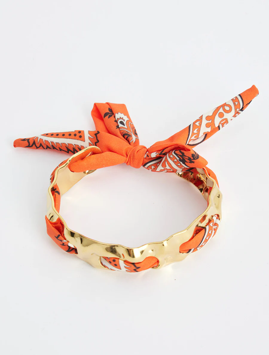 Jonc martelé à lien décoratif style bandana - Orange - Image 2