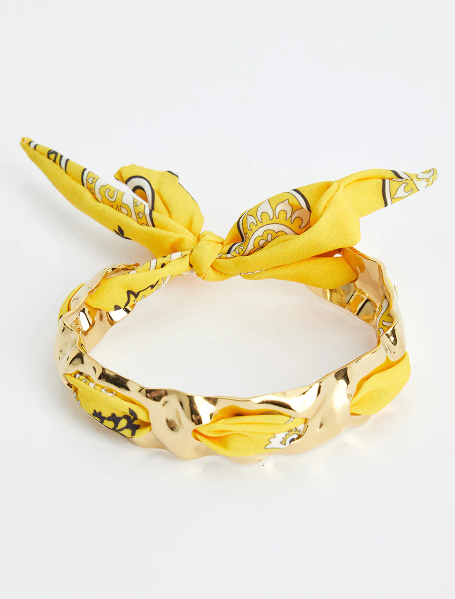 Jonc martelé à lien décoratif style bandana - Jaune - Image 2