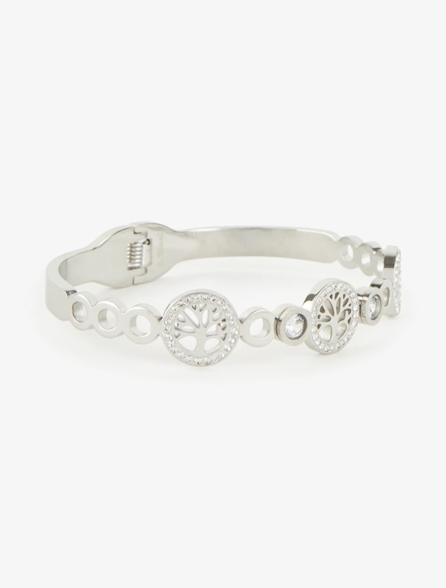 Jonc motif arbre et strass - Argent - Image 2