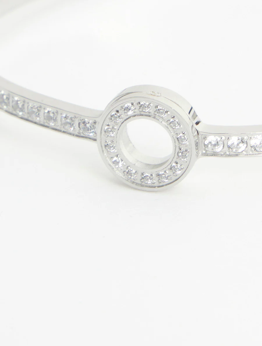 Jonc motif cercle à strass - Argent - Image 3