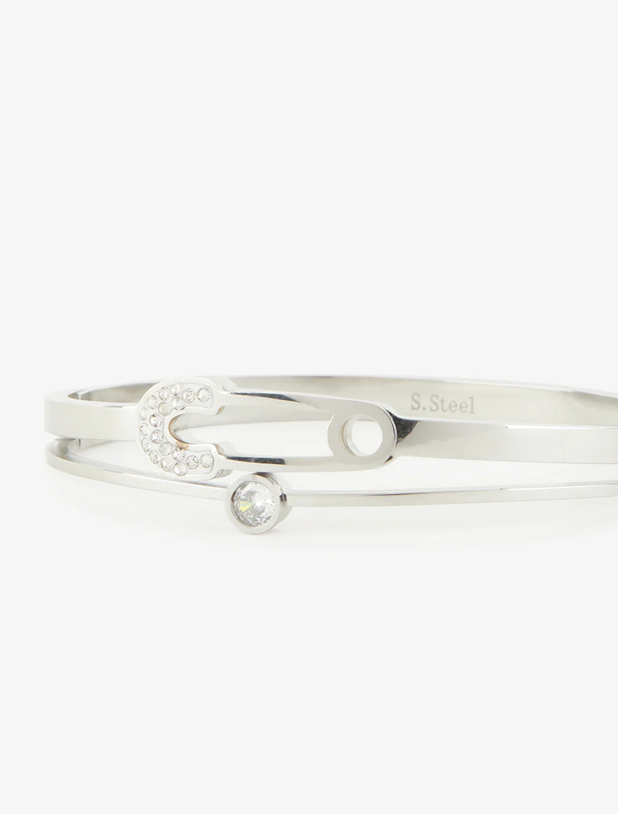 Jonc motif épingle et strass - Argent - Image 3