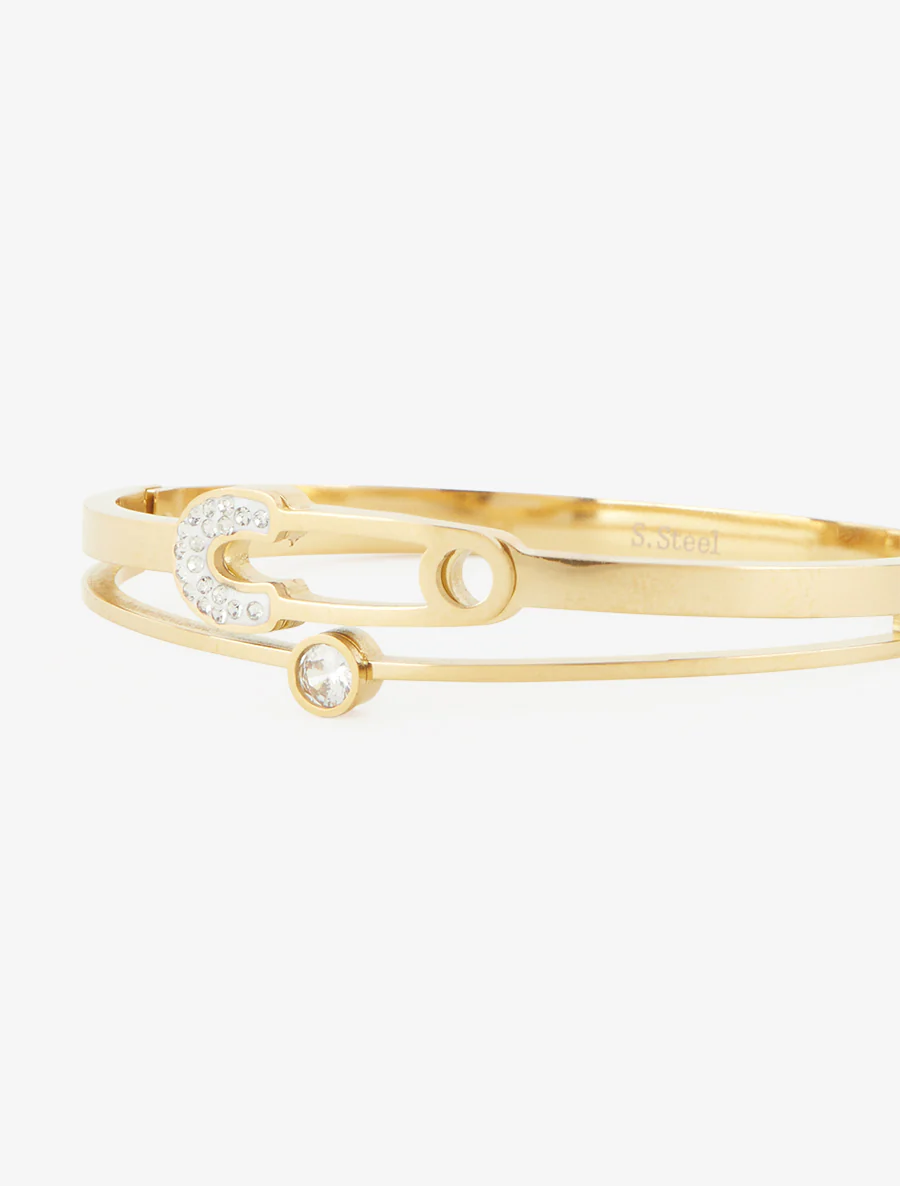Jonc motif épingle et strass - Or - Image 3