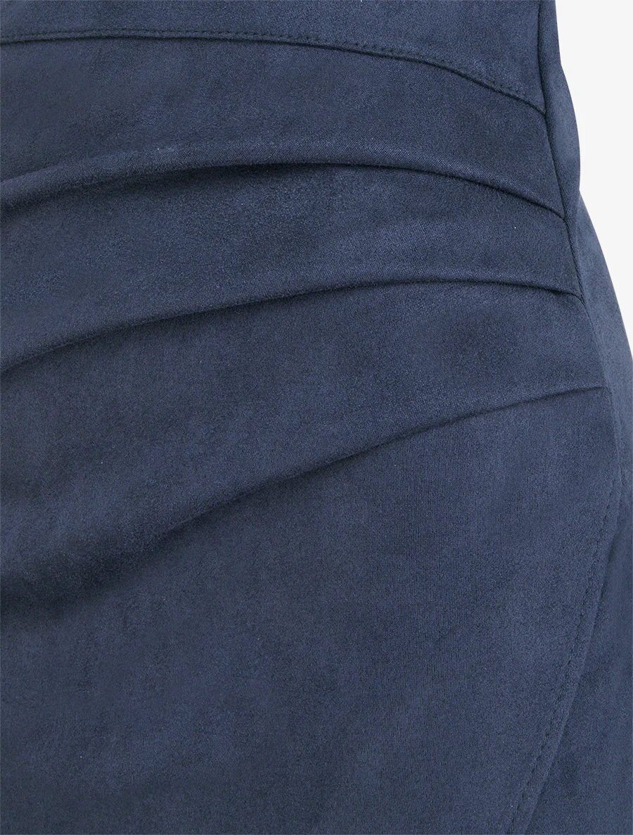 Jupe asymétrique en suédine - Marine - Image 3