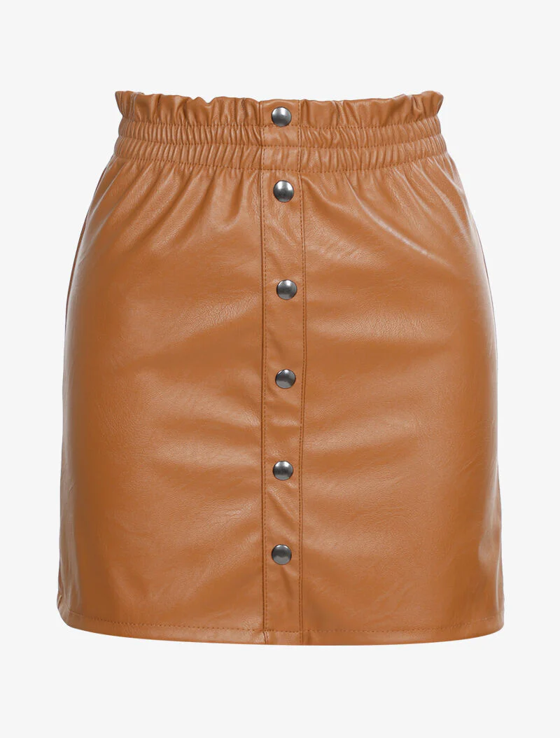 Jupe basique en simili à taille froncée - camel