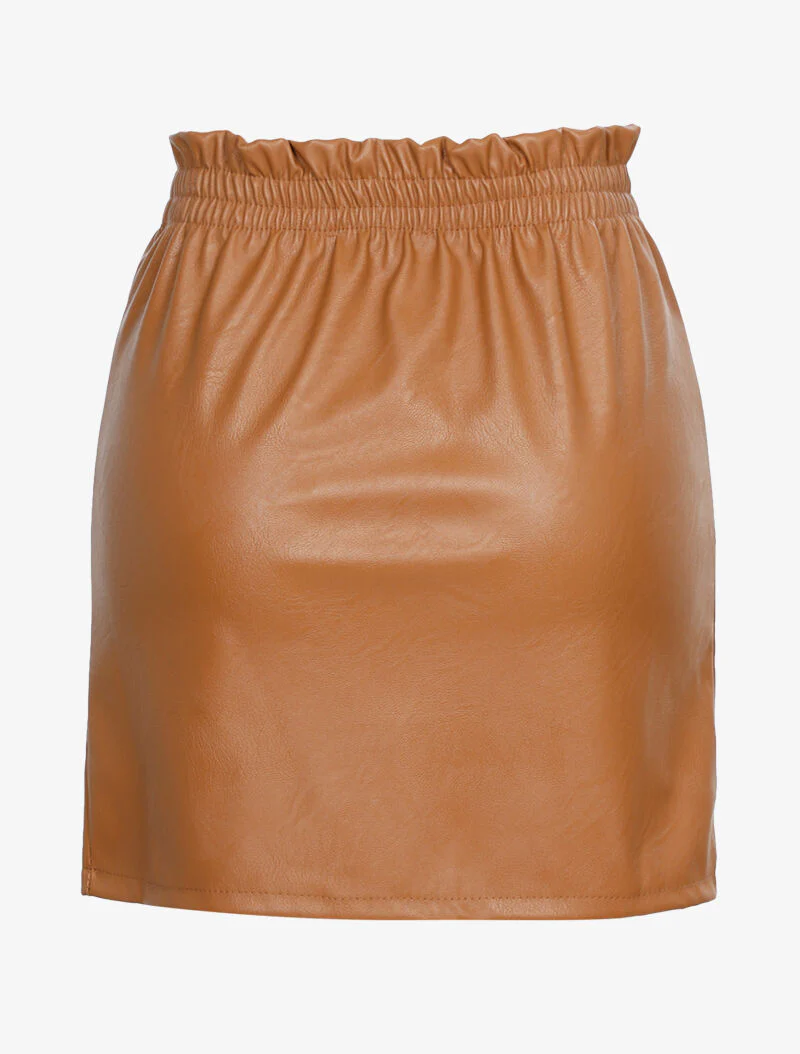 Jupe basique en simili à taille froncée - camel - Image 2