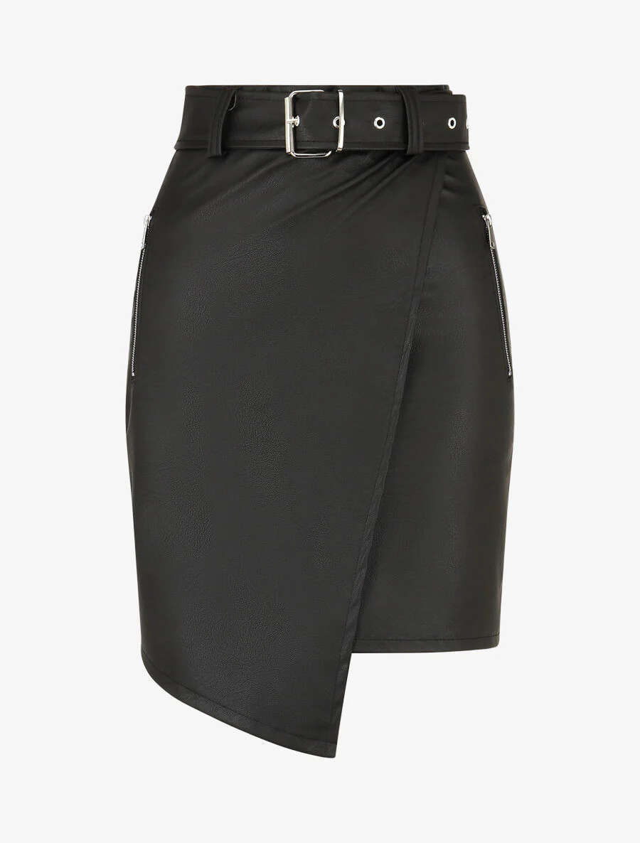 Jupe courte asymétrique en simili - Noir