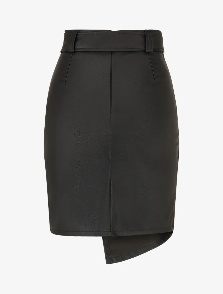 Jupe courte asymétrique en simili - Noir - Image 2