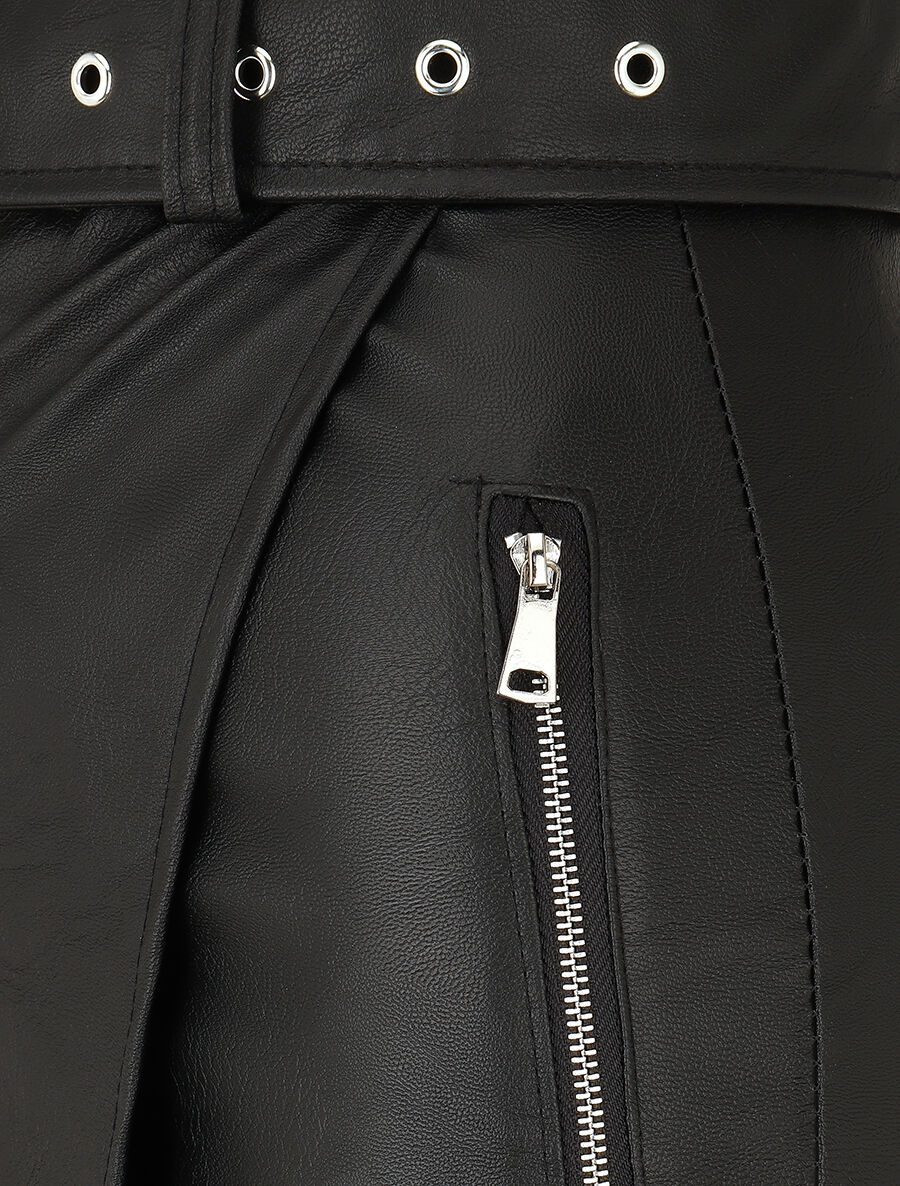 Jupe courte asymétrique en simili - Noir - Image 3