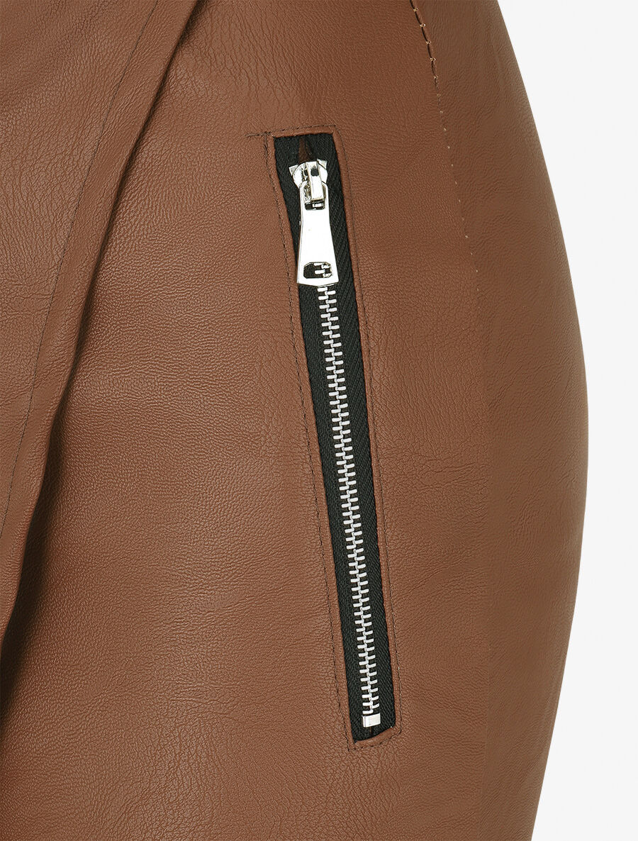 Jupe courte asymétrique en simili - Marron - Image 3