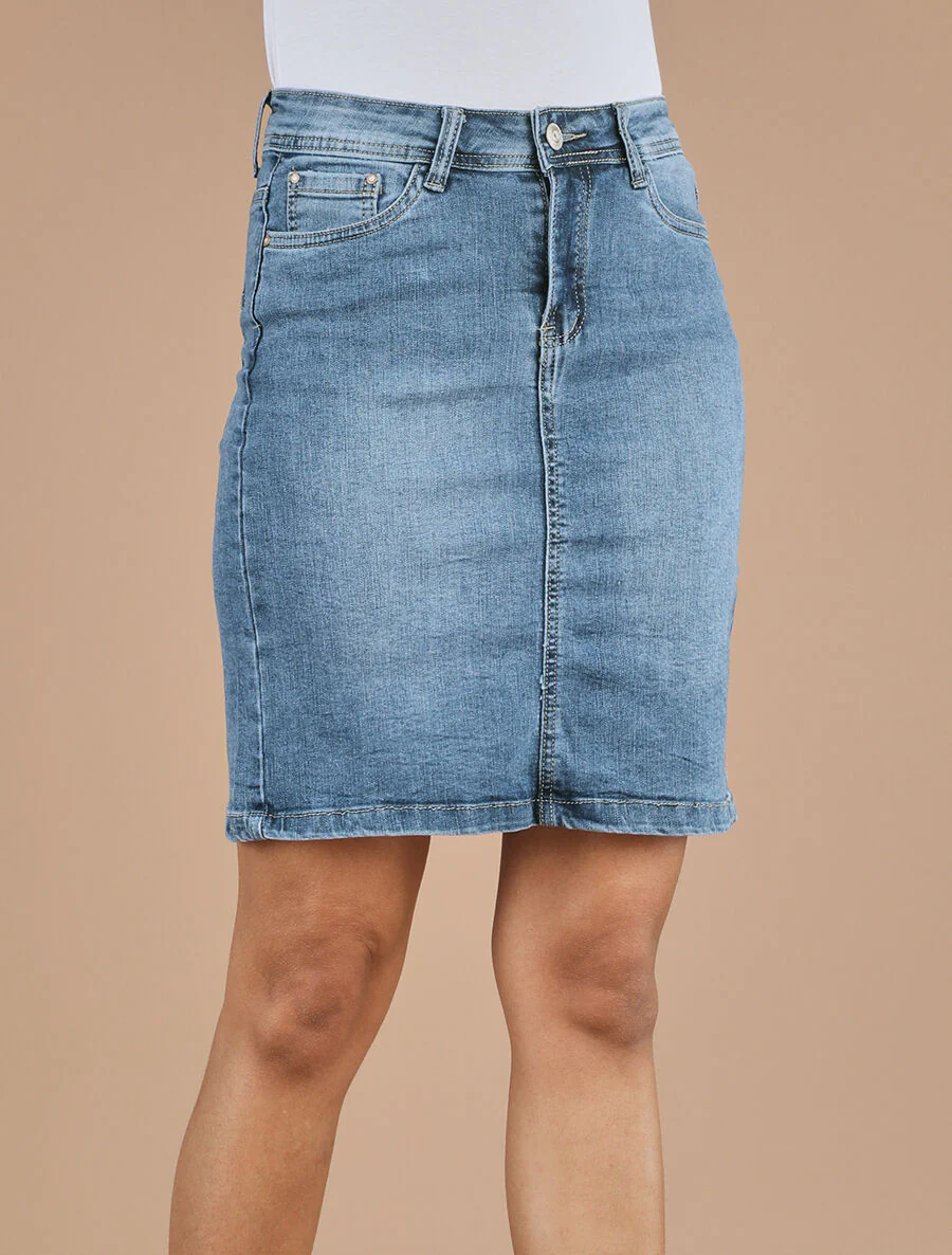 Jupe courte en jean droite taille standard - Bleu - Image 4