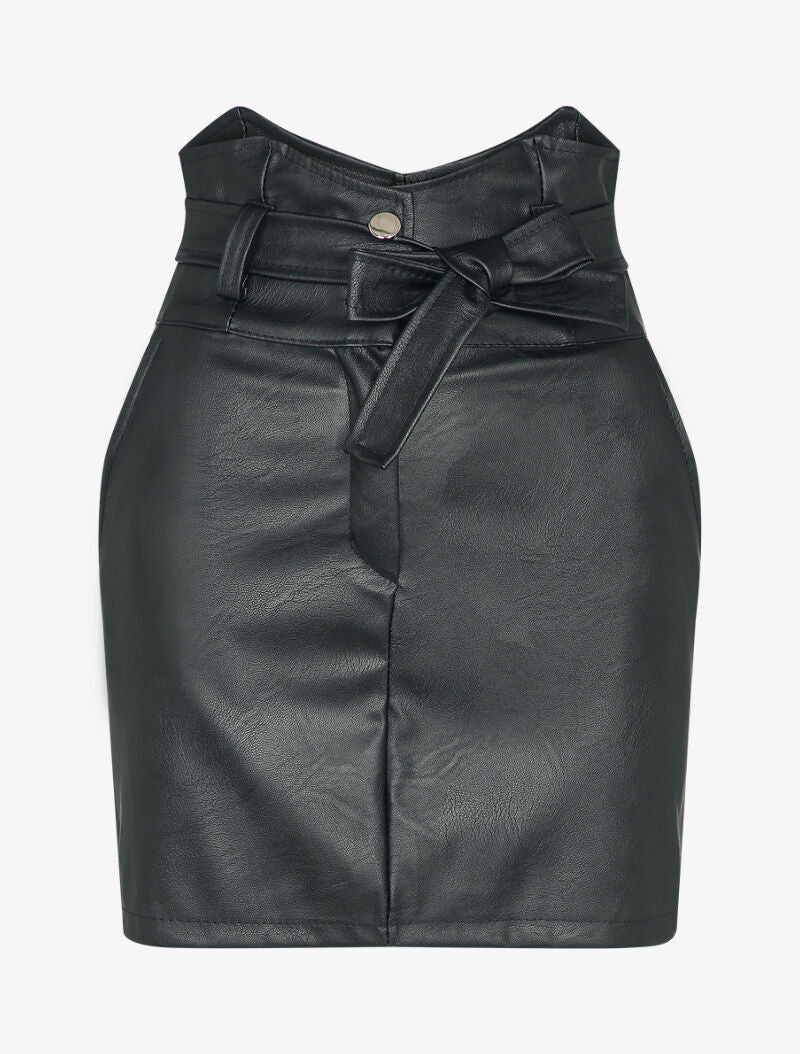 Jupe courte en simili à taille empire asymétrique - Noir